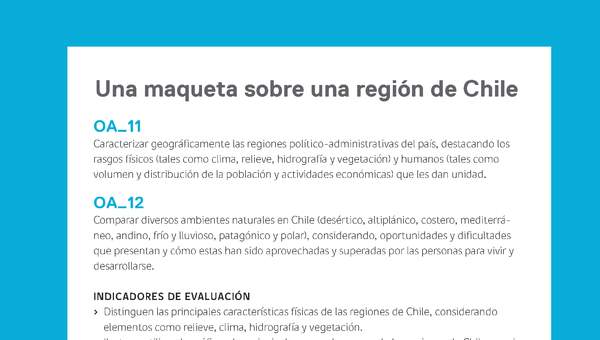 Ejemplo Evaluación Programas - OA11 - OA12 - Una maqueta sobre una región de Chile Ejemplo Evaluación Programas - OA11 - OA12 - Una maqueta sobre una región de Chile