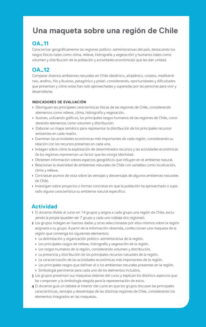 Ejemplo Evaluación Programas - OA11 - OA12 - Una maqueta sobre una región de Chile Ejemplo Evaluación Programas - OA11 - OA12 - Una maqueta sobre una región de Chile