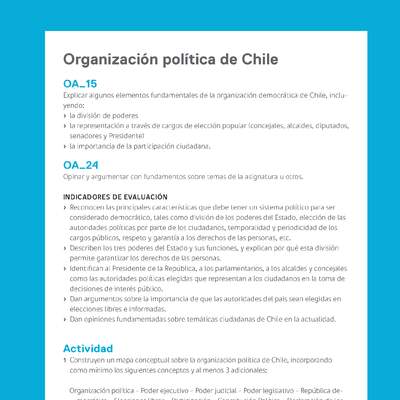 Ejemplo Evaluación Programas - OA15 - OA24 - Organización política de Chile Ejemplo Evaluación Programas - OA15 - OA24 - Organización política de Chile
