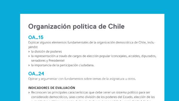Ejemplo Evaluación Programas - OA15 - OA24 - Organización política de Chile Ejemplo Evaluación Programas - OA15 - OA24 - Organización política de Chile