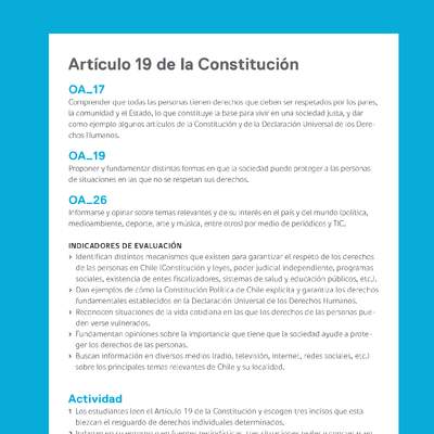 Ejemplo Evaluación Programas - OA17 - OA19 - OA26 - Artículo 19 de la Constitución Ejemplo Evaluación Programas - OA17 - OA19 - OA26 - Artículo 19 de la Constitución
