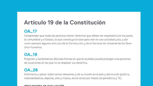Ejemplo Evaluación Programas - OA17 - OA19 - OA26 - Artículo 19 de la Constitución Ejemplo Evaluación Programas - OA17 - OA19 - OA26 - Artículo 19 de la Constitución