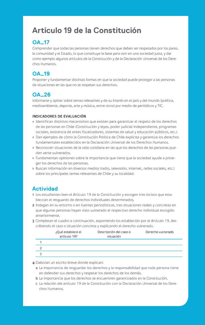Ejemplo Evaluación Programas - OA17 - OA19 - OA26 - Artículo 19 de la Constitución Ejemplo Evaluación Programas - OA17 - OA19 - OA26 - Artículo 19 de la Constitución