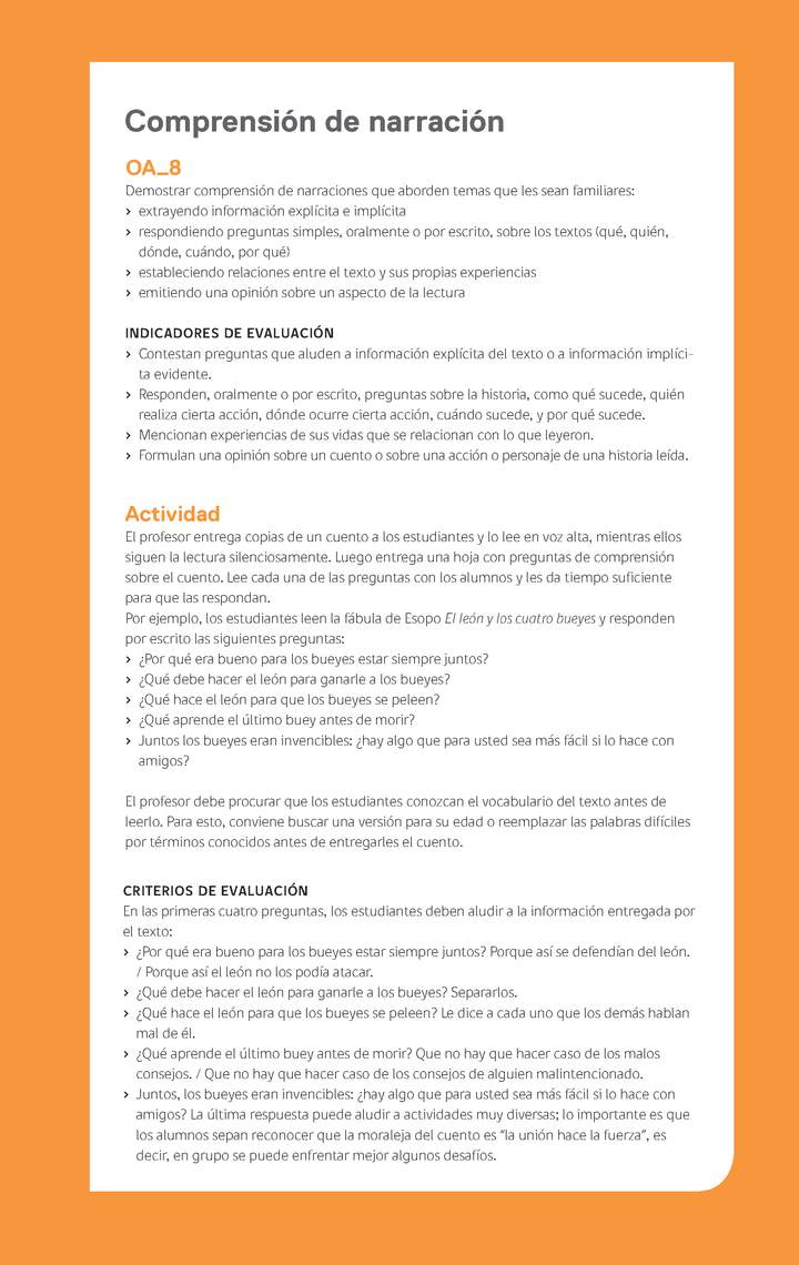 Ejemplo Evaluación Programas - OA08 - Comprensión de narración Ejemplo Evaluación Programas - OA08 - Comprensión de narración