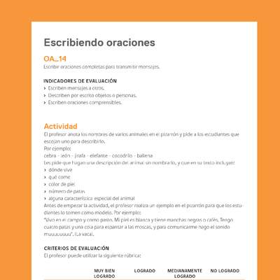 Ejemplo Evaluación Programas - OA14 - Escribiendo oraciones 2 Ejemplo Evaluación Programas - OA14 - Escribiendo oraciones 2
