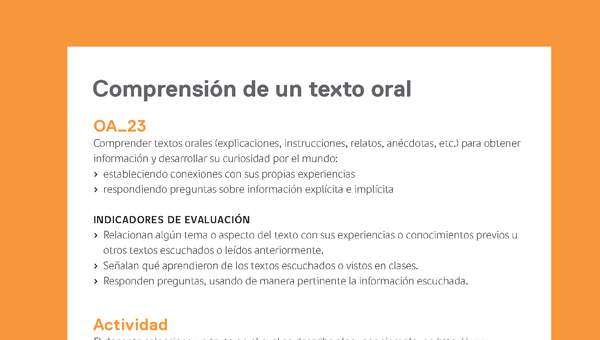Ejemplo Evaluación Programas - OA23 - Comprensión de un texto oral Ejemplo Evaluación Programas - OA23 - Comprensión de un texto oral