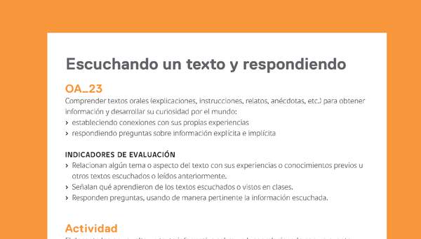 Ejemplo Evaluación Programas - OA23 - Escuchando un texto y respondiendo Ejemplo Evaluación Programas - OA23 - Escuchando un texto y respondiendo