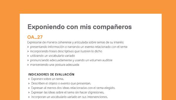 Ejemplo Evaluación Programas - OA27 - Exponiendo con mis compañeros Ejemplo Evaluación Programas - OA27 - Exponiendo con mis compañeros