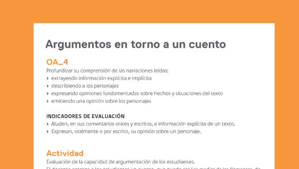 Ejemplo Evaluación Programas - OA04 - Argumentos en torno a un cuento Ejemplo Evaluación Programas - OA04 - Argumentos en torno a un cuento