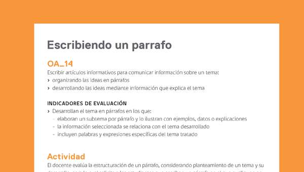 Ejemplo Evaluación Programas - OA14 - Escribiendo un parrafo Ejemplo Evaluación Programas - OA14 - Escribiendo un parrafo