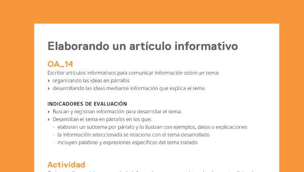 Ejemplo Evaluación Programas - OA14 -Elaborando un artículo informativo Ejemplo Evaluación Programas - OA14 -Elaborando un artículo informativo