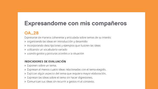 Ejemplo Evaluación Programas - OA28 - Expresandome con mis compañeros Ejemplo Evaluación Programas - OA28 - Expresandome con mis compañeros