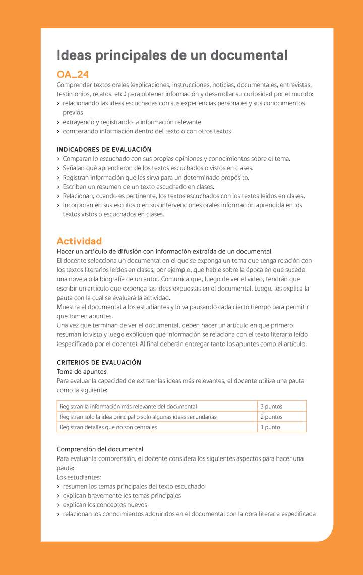Ejemplo Evaluación Programas - OA24 - Ideas principales de un documental Ejemplo Evaluación Programas - OA24 - Ideas principales de un documental