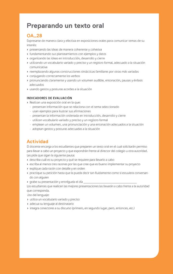 Ejemplo Evaluación Programas - OA28 - Preparando un texto oral Ejemplo Evaluación Programas - OA28 - Preparando un texto oral