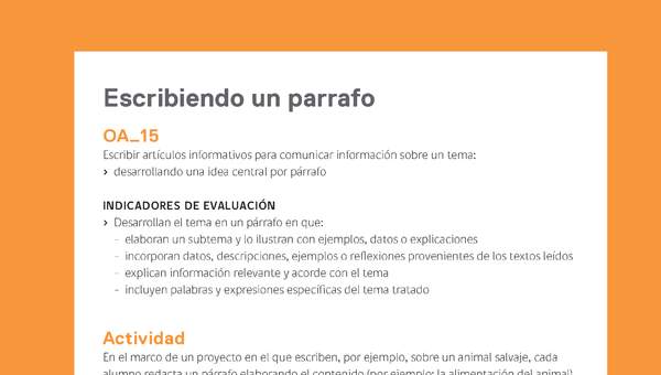 Ejemplo Evaluación Programas - OA15 - Escribiendo un parrafo Ejemplo Evaluación Programas - OA15 - Escribiendo un parrafo