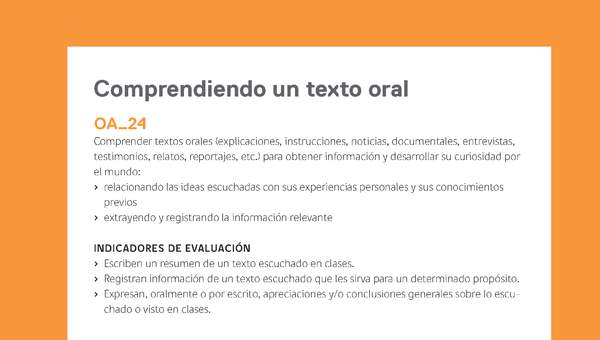 Ejemplo Evaluación Programas - OA24 - Comprendiendo un texto oral Ejemplo Evaluación Programas - OA24 - Comprendiendo un texto oral