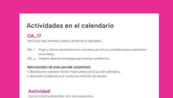 Ejemplo Evaluación Programas - OA17 - Actividades en el calendario Ejemplo Evaluación Programas - OA17 - Actividades en el calendario