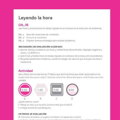 Ejemplo Evaluación Programas - OA18 - Leyendo la hora Ejemplo Evaluación Programas - OA18 - Leyendo la hora