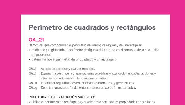 Evaluación Programas - MA03 OA21 - U2 - Perímetro de cuadrados y rectángulos Evaluación Programas - MA03 OA21 - U2 - Perímetro de cuadrados y rectángulos