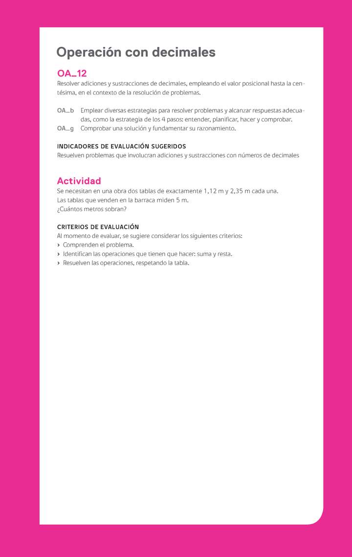Evaluación Programas - MA04 OA08 - U3 - Operación con decimales Evaluación Programas - MA04 OA08 - U3 - Operación con decimales