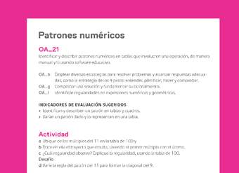 Evaluación Programas - MA04 OA21 - U2 - Patrones numéricos Evaluación Programas - MA04 OA21 - U2 - Patrones numéricos