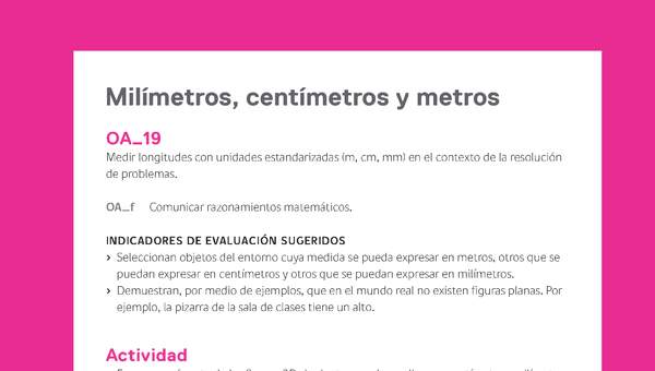 Evaluación Programas - MA05 OA19 - U2 - Milímetros, centímetros y metros Evaluación Programas - MA05 OA19 - U2 - Milímetros, centímetros y metros