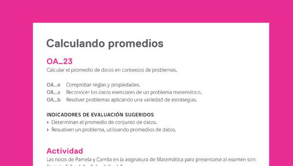 Evaluación Programas - MA05 OA23 - U4 - Calculando promedios Evaluación Programas - MA05 OA23 - U4 - Calculando promedios