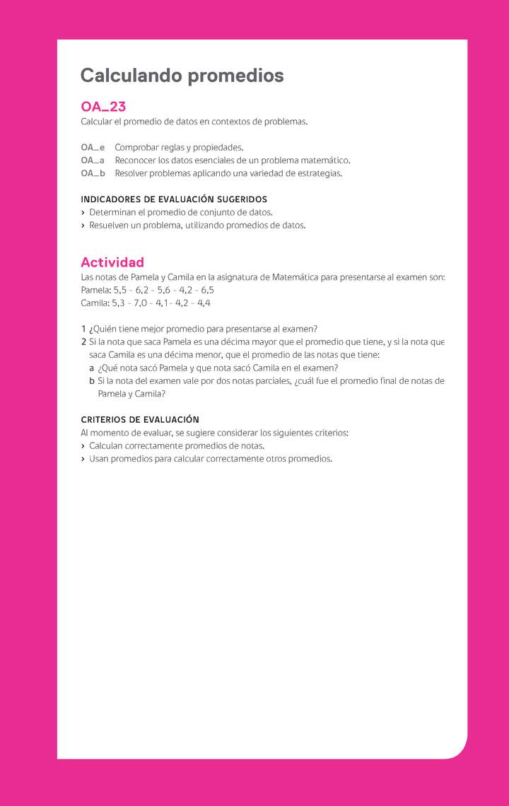 Evaluación Programas - MA05 OA23 - U4 - Calculando promedios Evaluación Programas - MA05 OA23 - U4 - Calculando promedios