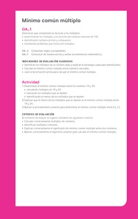 Evaluación Programas - MA06 OA01 - U1 - Mínimo común múltiplo Evaluación Programas - MA06 OA01 - U1 - Mínimo común múltiplo