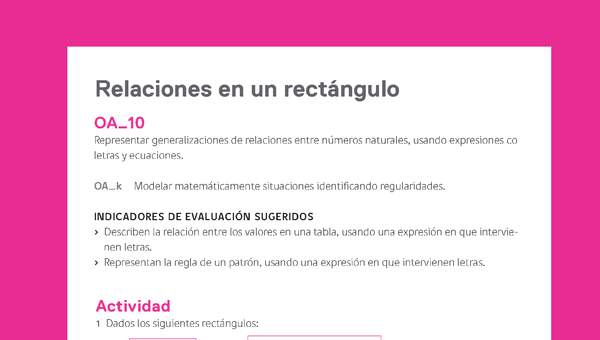 Evaluación Programas - MA06 OA10 - U2 - Relaciones en un rectángulo Evaluación Programas - MA06 OA10 - U2 - Relaciones en un rectángulo