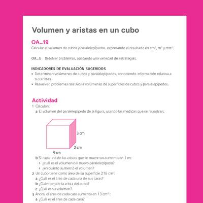 Evaluación Programas - MA06 OA19 - U3 - Volumen y aristas en un cubo Evaluación Programas - MA06 OA19 - U3 - Volumen y aristas en un cubo