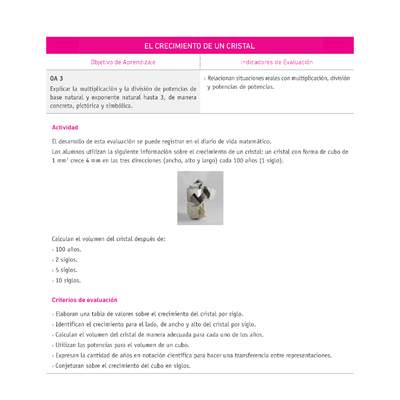Evaluación Programas - MA08 OA03 - U1 - EL CRECIMIENTO DE UN CRISTAL Evaluación Programas - MA08 OA03 - U1 - EL CRECIMIENTO DE UN CRISTAL