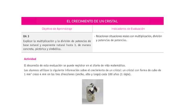 Evaluación Programas - MA08 OA03 - U1 - EL CRECIMIENTO DE UN CRISTAL Evaluación Programas - MA08 OA03 - U1 - EL CRECIMIENTO DE UN CRISTAL