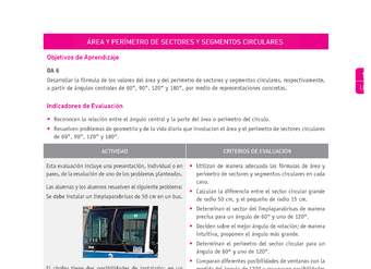 Evaluación Programas - MA1M OA06 - U2 - ÁREA Y PERÍMETRO DE SECTORES Y SEGMENTOS CIRCULARES Evaluación Programas - MA1M OA06 - U2 - ÁREA Y PERÍMETRO DE SECTORES Y SEGMENTOS CIRCULARES