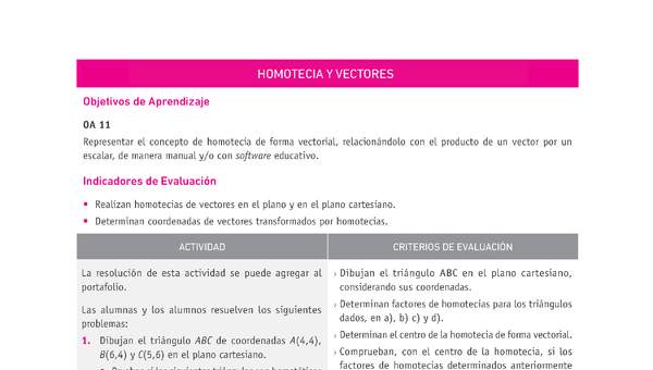 Evaluación Programas - MA1M OA11 - U3 - HOMOTECIA Y VECTORES Evaluación Programas - MA1M OA11 - U3 - HOMOTECIA Y VECTORES