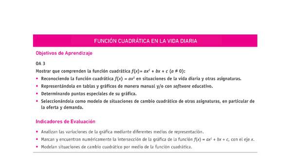 Evaluación Programas - MA2M OA03 - U2 - FUNCIÓN CUADRÁTICA EN LA VIDA DIARIA Evaluación Programas - MA2M OA03 - U2 - FUNCIÓN CUADRÁTICA EN LA VIDA DIARIA