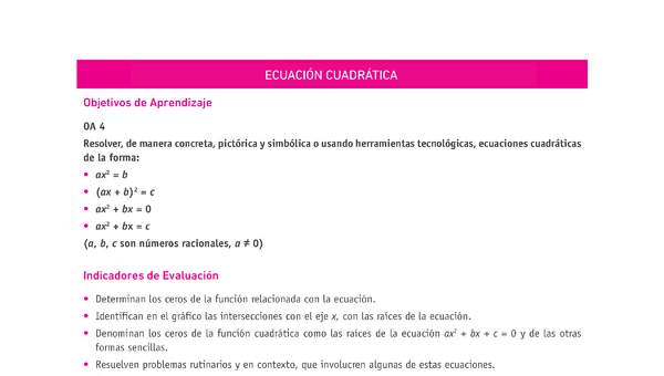 Evaluación Programas - MA2M OA04 - U2 - ECUACIÓN CUADRÁTICA Evaluación Programas - MA2M OA04 - U2 - ECUACIÓN CUADRÁTICA