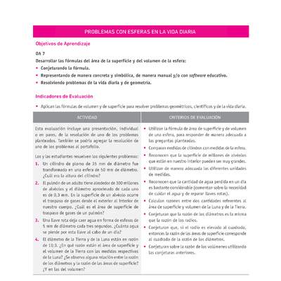 Evaluación Programas - MA2M OA07 - U1 - PROBLEMAS CON ESFERAS EN LA VIDA DIARIA Evaluación Programas - MA2M OA07 - U1 - PROBLEMAS CON ESFERAS EN LA VIDA DIARIA
