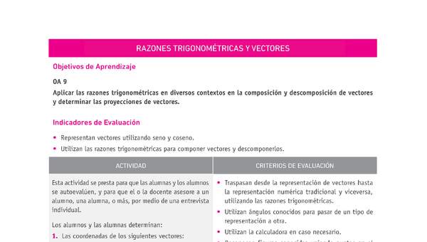 Evaluación Programas - MA2M OA09 - U3 - RAZONES TRIGONOMÉTRICAS Y VECTORES Evaluación Programas - MA2M OA09 - U3 - RAZONES TRIGONOMÉTRICAS Y VECTORES