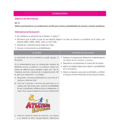 Evaluación Programas - MA2M OA11 - U4 - COMBINATORIA Evaluación Programas - MA2M OA11 - U4 - COMBINATORIA