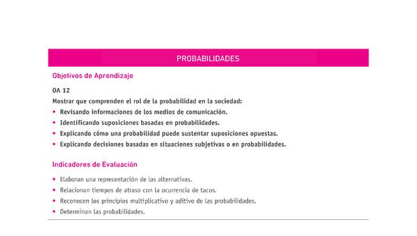 Evaluación Programas - MA2M OA12 - U4 - PROBABILIDADES Evaluación Programas - MA2M OA12 - U4 - PROBABILIDADES