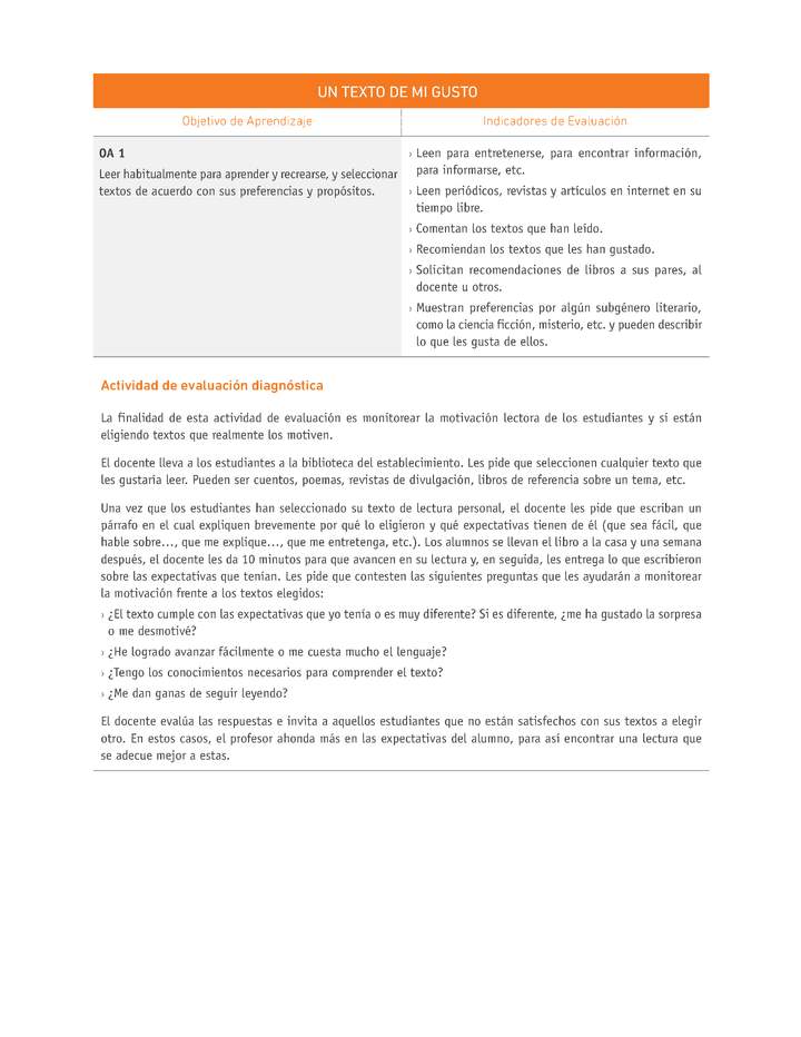 Evaluación Programas - LE07 OA01 - U4 - UN TEXTO DE MI GUSTO Evaluación Programas - LE07 OA01 - U4 - UN TEXTO DE MI GUSTO