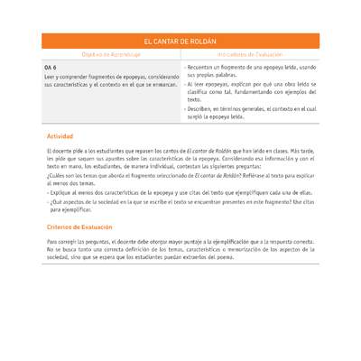 Evaluación Programas - LE08 OA06 - U1 - EL CANTAR DE ROLDÁN Evaluación Programas - LE08 OA06 - U1 - EL CANTAR DE ROLDÁN
