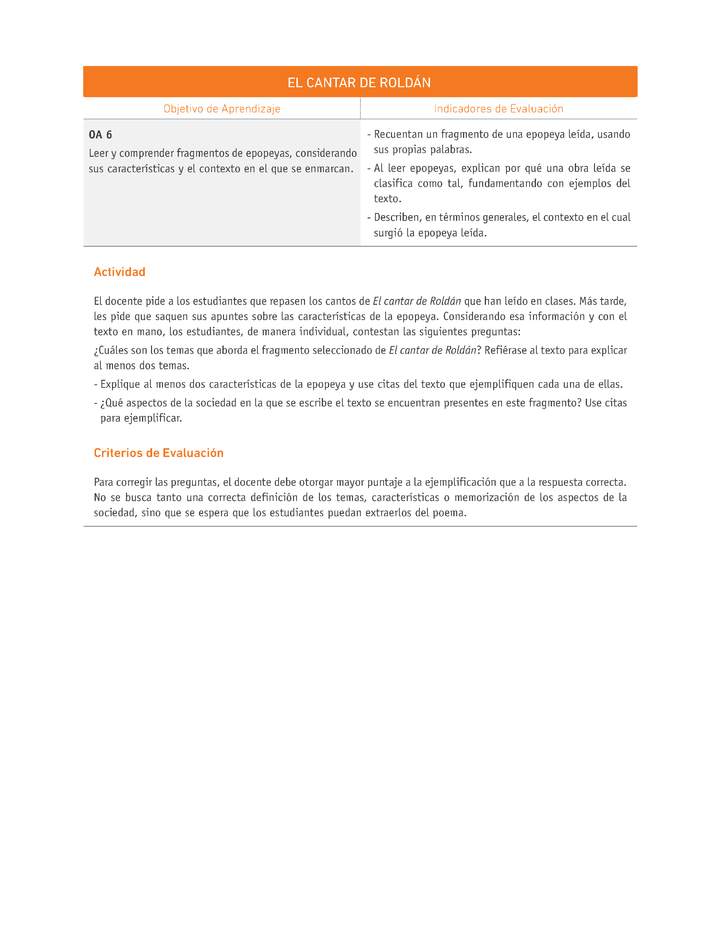 Evaluación Programas - LE08 OA06 - U1 - EL CANTAR DE ROLDÁN Evaluación Programas - LE08 OA06 - U1 - EL CANTAR DE ROLDÁN