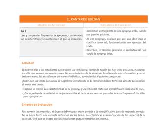 Evaluación Programas - LE08 OA06 - U1 - EL CANTAR DE ROLDÁN Evaluación Programas - LE08 OA06 - U1 - EL CANTAR DE ROLDÁN