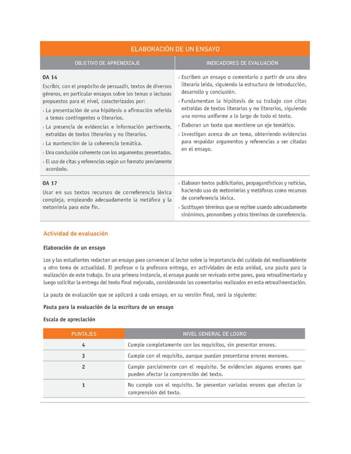 Evaluación Programas - LE1M OA14 - OA17 - U2 - ELABORACIÓN DE UN ENSAYO Evaluación Programas - LE1M OA14 - OA17 - U2 - ELABORACIÓN DE UN ENSAYO