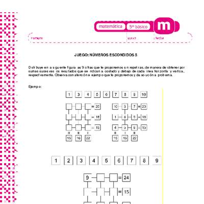Juego: números escondidos 5 Juego: números escondidos 5