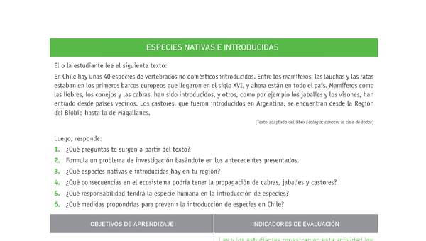 Evaluación Programas - CN1M - OA05 - U2 - ESPECIES NATIVAS E INTRODUCIDAS Evaluación Programas - CN1M - OA05 - U2 - ESPECIES NATIVAS E INTRODUCIDAS