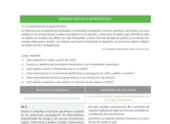 Evaluación Programas - CN1M - OA05 - U2 - ESPECIES NATIVAS E INTRODUCIDAS Evaluación Programas - CN1M - OA05 - U2 - ESPECIES NATIVAS E INTRODUCIDAS