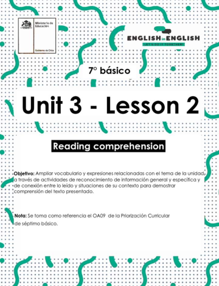 Actividades: 7° Básico Unidad 3 - Lesson 2 Actividades: 7° Básico Unidad 3 - Lesson 2